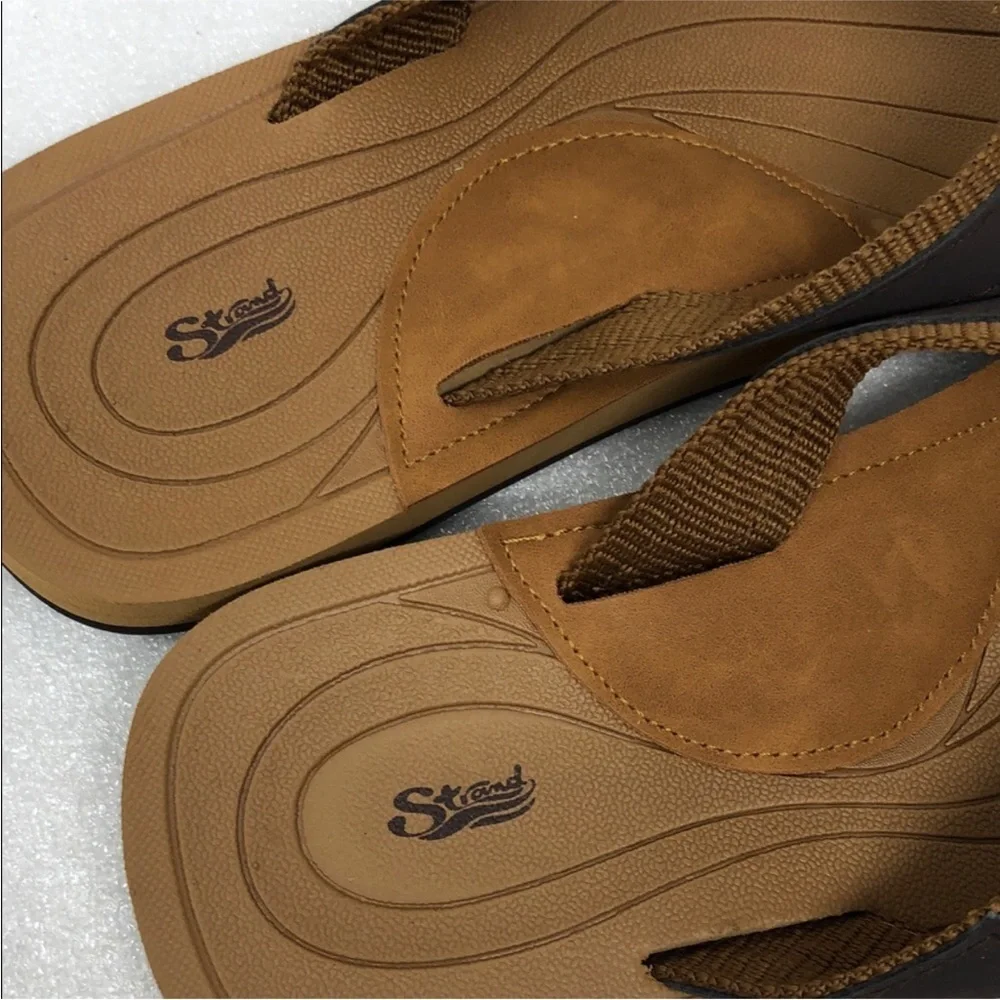 Strand Flip Flops for Men Brown & Tan Toe Post Sandals Size 11 Vacation Casual